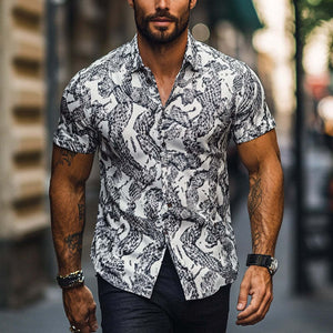 Men's Casual Printed Short Sleeve Lapel Shirt