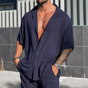 Men's Solid Loose Lapel Short Sleeve Shirt