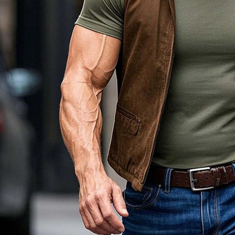 Chaleco vintage de ante marrón con cuello alto para hombre