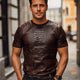 Men's Brown Crocodile Textured PU Leather Short Sleeve T-Shirt
