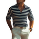 Camiseta informal de manga larga con cuello Henley a rayas para hombre