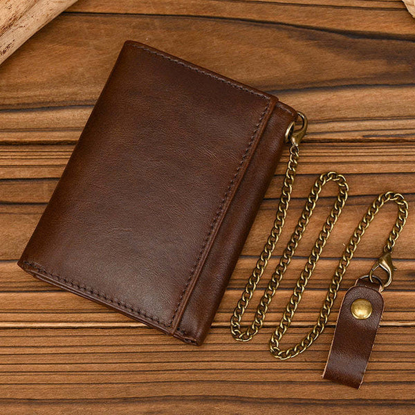 Cartera vintage de tres pliegues de cuero genuino para hombre 