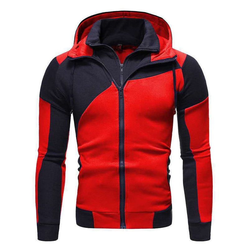 MEN'S PERSONALIZED COLOR BLOCKED DOUBLE LAYER ZIPPER HOODED CARDIGAN SLIMMING SWEATSHIRT