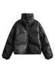 Stand collar short PU leather Quilted Puffer Jacket