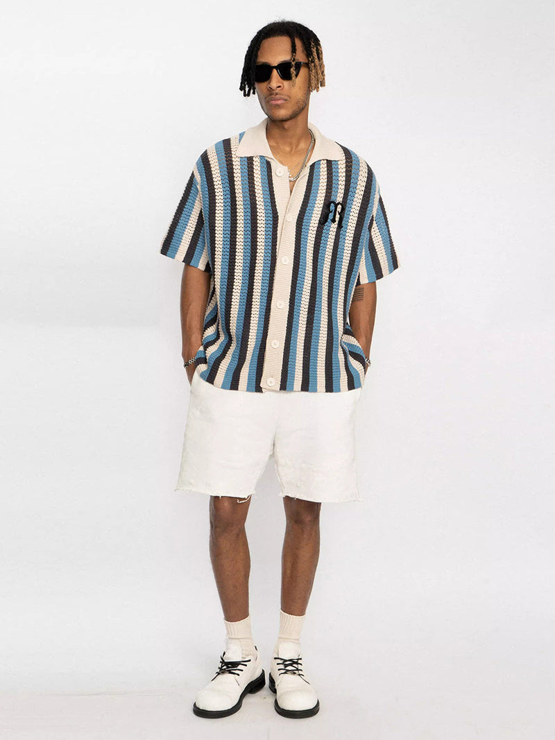 Striped Embroidered Short-sleeved Shirt