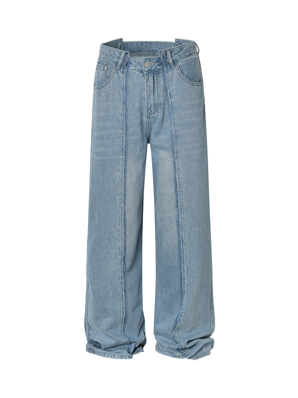 Washed Deconstructed Irregular Patchwork Straight Jeans