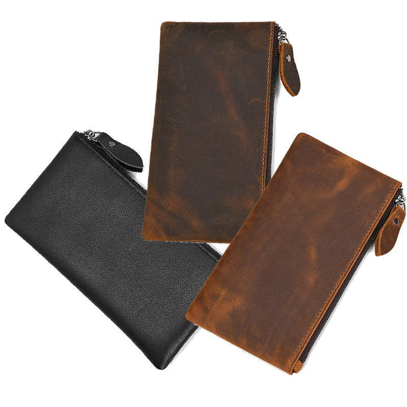 Cartera larga vintage de piel de Caballo Loco con cremallera de gran capacidad para hombre 