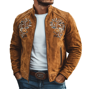 Klassische amerikanische Retro-Western-Wildlederjacke mit Stickerei für Herren