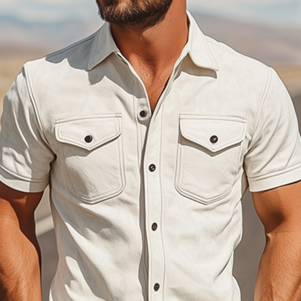 Herren Frühlingsmode Casual Slim Fit Multi-Pocket Dünnes Wildleder Kurzarmhemd