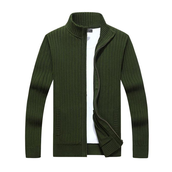 Men's Casual Stand Collar Zipper Slim Fit Knit Cardigan