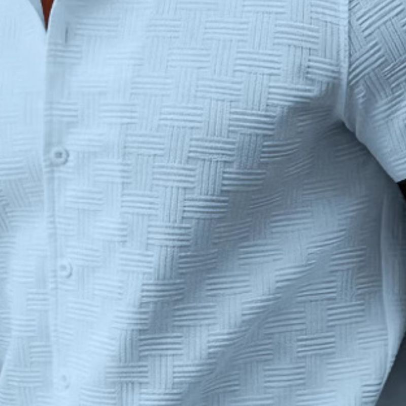 Camisa de manga corta ajustada con solapa de jacquard en contraste retro para hombre
