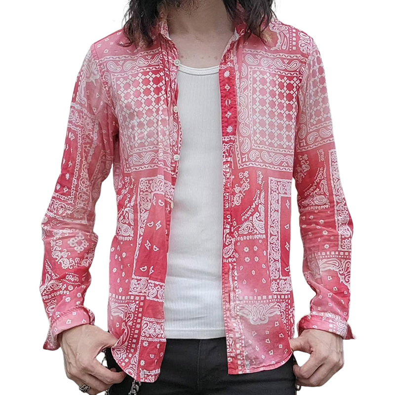 Men's Vintage Casual Perris Print Lapel Long Sleeve Shirt