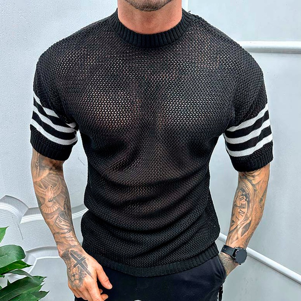Men's Casual Fashion Round Neck Knitted Back Short-sleeved T-shirt