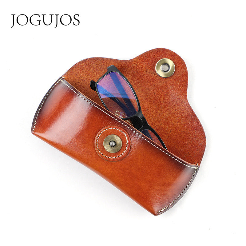 GENUINE LEATHER EYEGLASS CASE, RETRO SUNGLASSES, SUNGLASSES, UNIVERSAL COWHIDE EYEGLASS BAG, PORTABLE AND PRESSURE RESISTANT EYEGLASS CASE