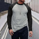 Camiseta retro informal de manga larga con cuello redondo y bloques de color para hombre