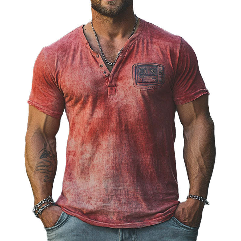 Camiseta de manga corta con cuello en V y estampado degradado tie-dye para hombre