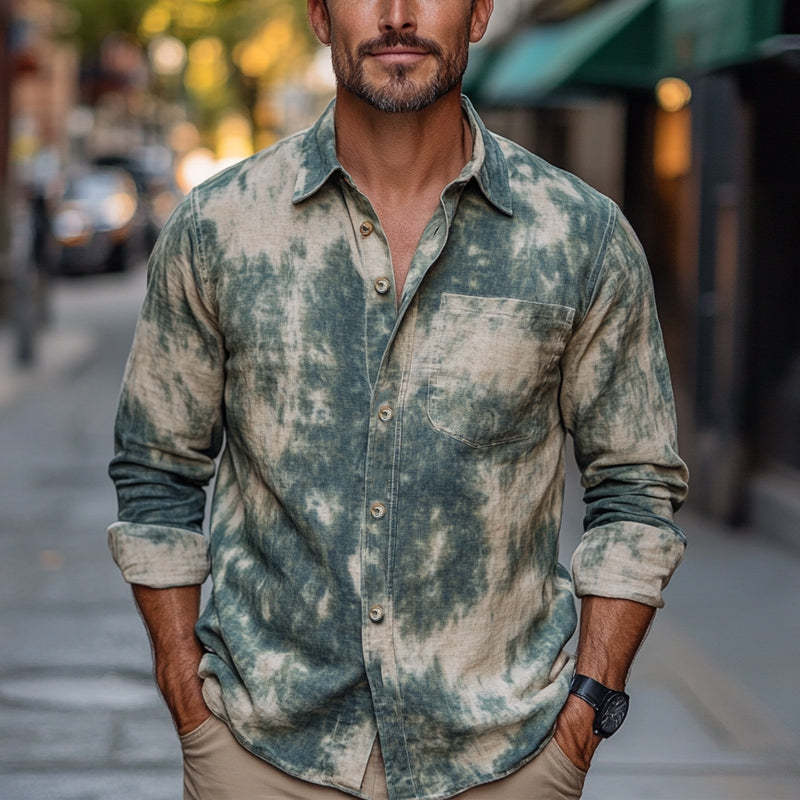 Men's Fashion Retro Mottled Print Casual Shirt