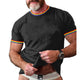 Camiseta de manga corta con cuello redondo y diseño de patchwork de rayas arcoíris para hombre