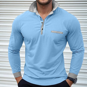 Polo de manga larga con solapa y bloques de color para hombre