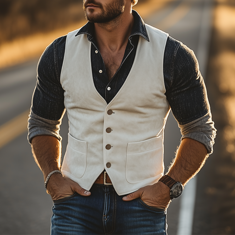 Chaleco de gamuza ajustado estilo retro occidental de moda de primavera para hombre