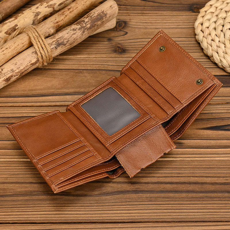 Cartera vintage de tres pliegues de cuero genuino para hombre 