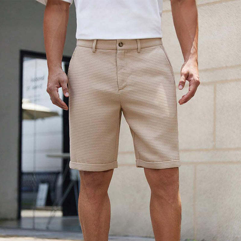 Pantalones cortos casuales lisos con diseño de gofre para hombre
