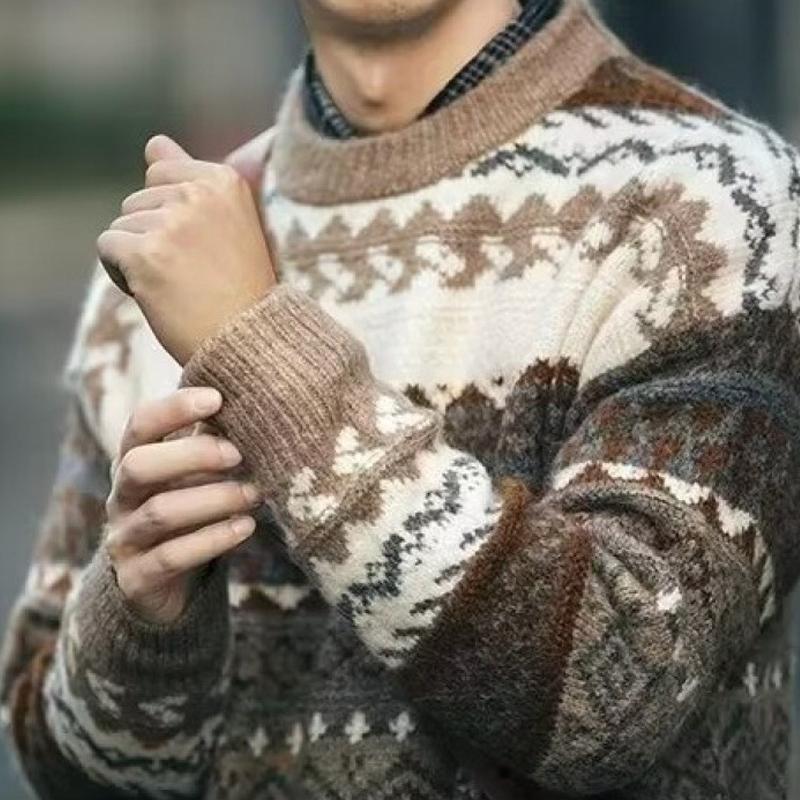 Men's Fair Isle Jacquard Round Neck Long Sleeve Sweater