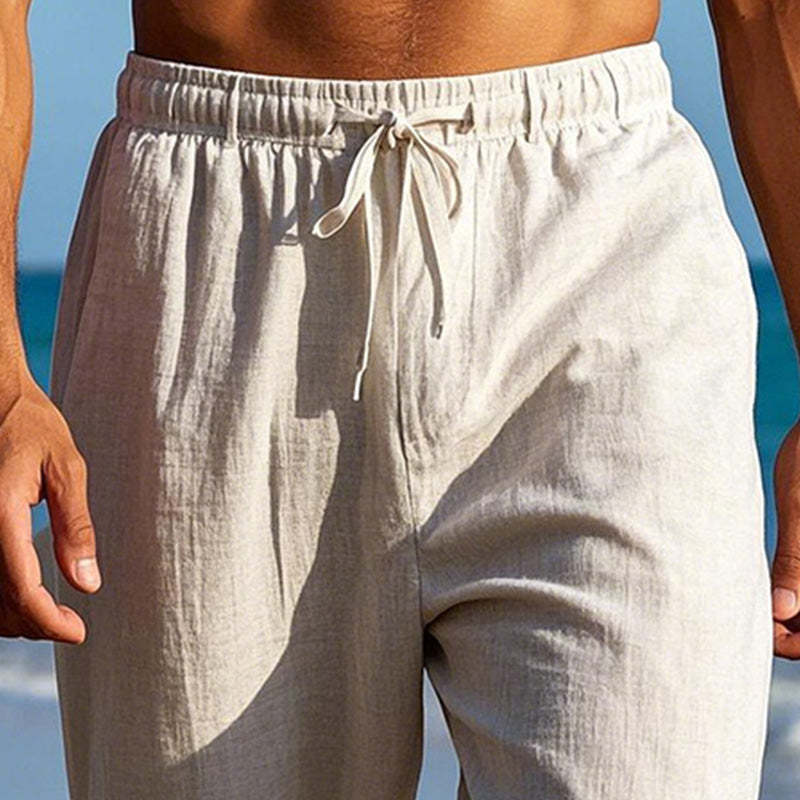 Einfarbige, mittellange Freizeitshorts aus Leinen für Herren