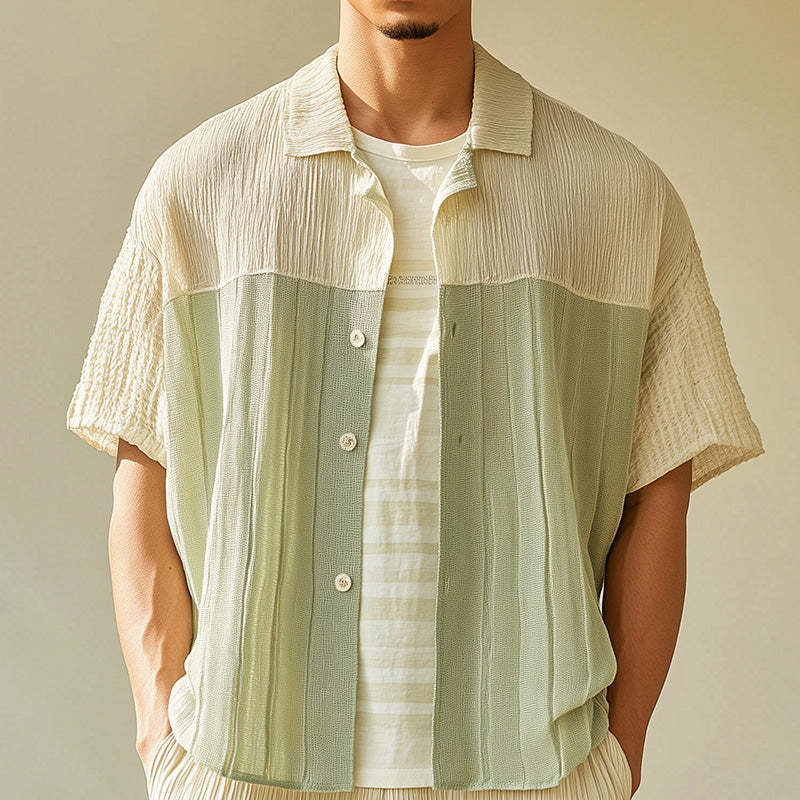 Camisa deportiva informal de manga corta con tejido texturizado para hombre, de primavera