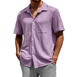 Men's Spring And Summer Classic Casual Textured Fabric Short Sleeve Shirt