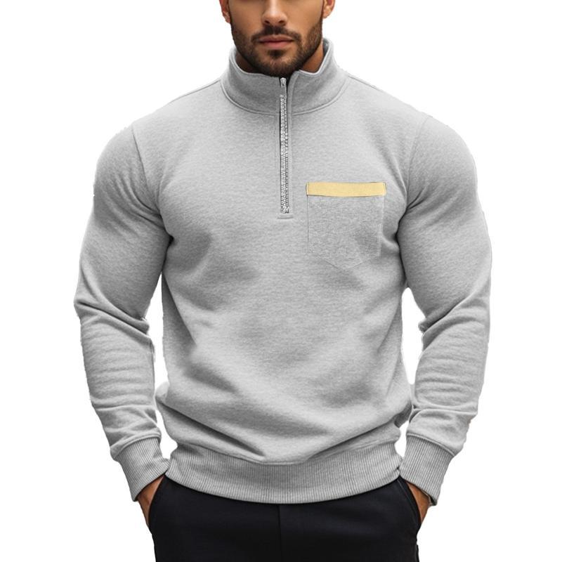 Men's Casual Zipper Stand Collar Solid Color Sweatshirt