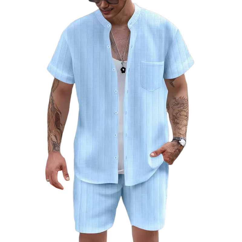 Conjunto de dos piezas de pantalones cortos casuales de manga corta para hombre
