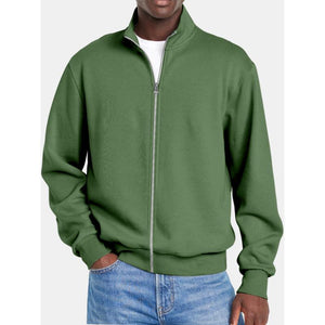 Men's Solid Color Zipper Stand Collar Long Sleeve Sweatshirt Jacket