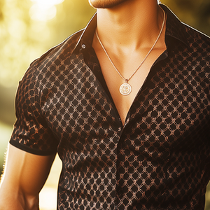 Men's Retro Casual Geometric Print Satin Lapel Short Sleeve Shirt