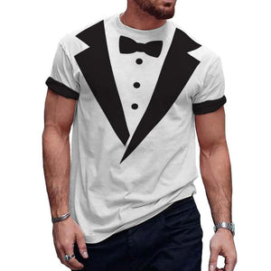 Camiseta informal de manga corta con cuello redondo y estampado de pajarita para hombre