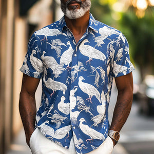 Men's Spring Fashion Pigeon Printed Casual Sports Short Sleeve Shirt