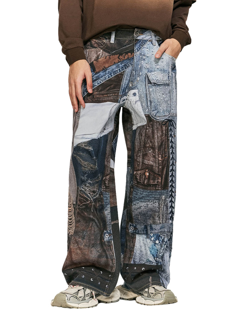 Washed Patchwork Baggy Jeans