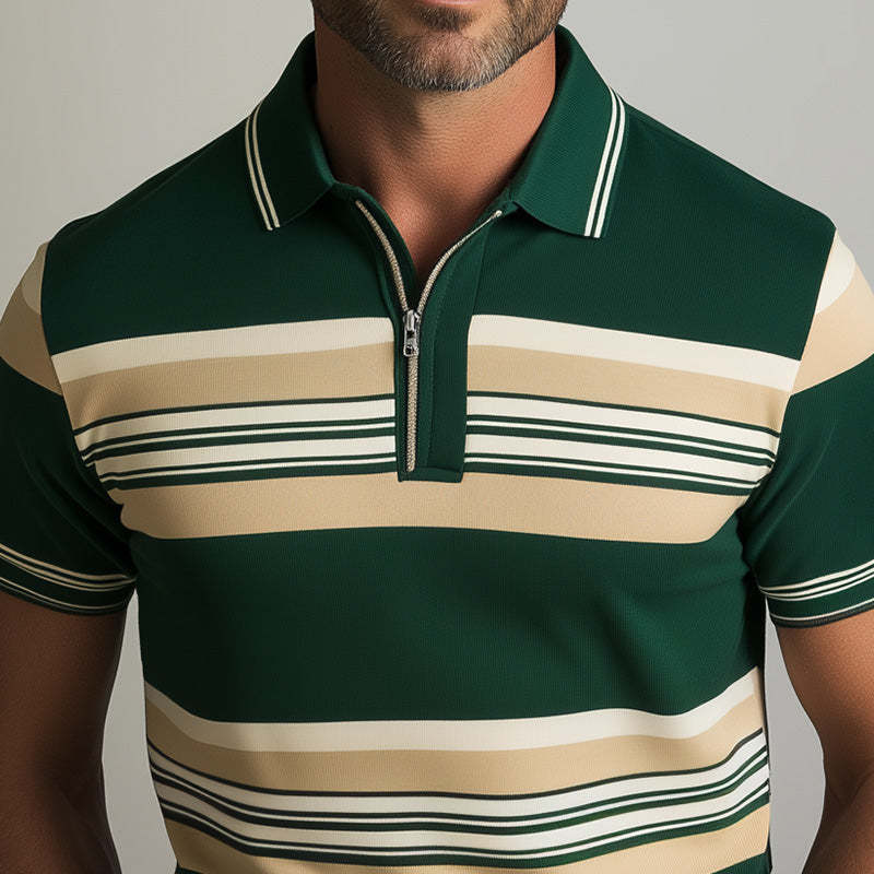 Men's Spring Fashion Contrast Print Short Sleeve Polo Shirt
