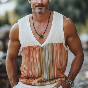 Camiseta de tirantes de punto con cuello en V informal de moda de verano para hombre