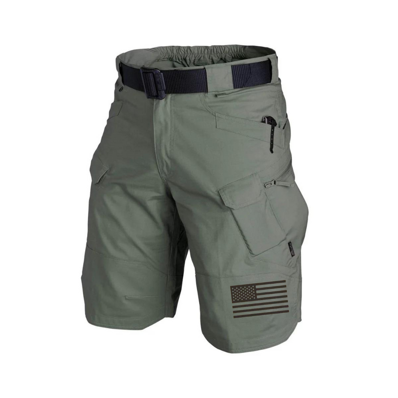 USA FLAG TACTICAL MULTI POCKETS 11'' INSEAM PERFORMANCE CARGO SHORTS WITHOUT BUCKLE BELT