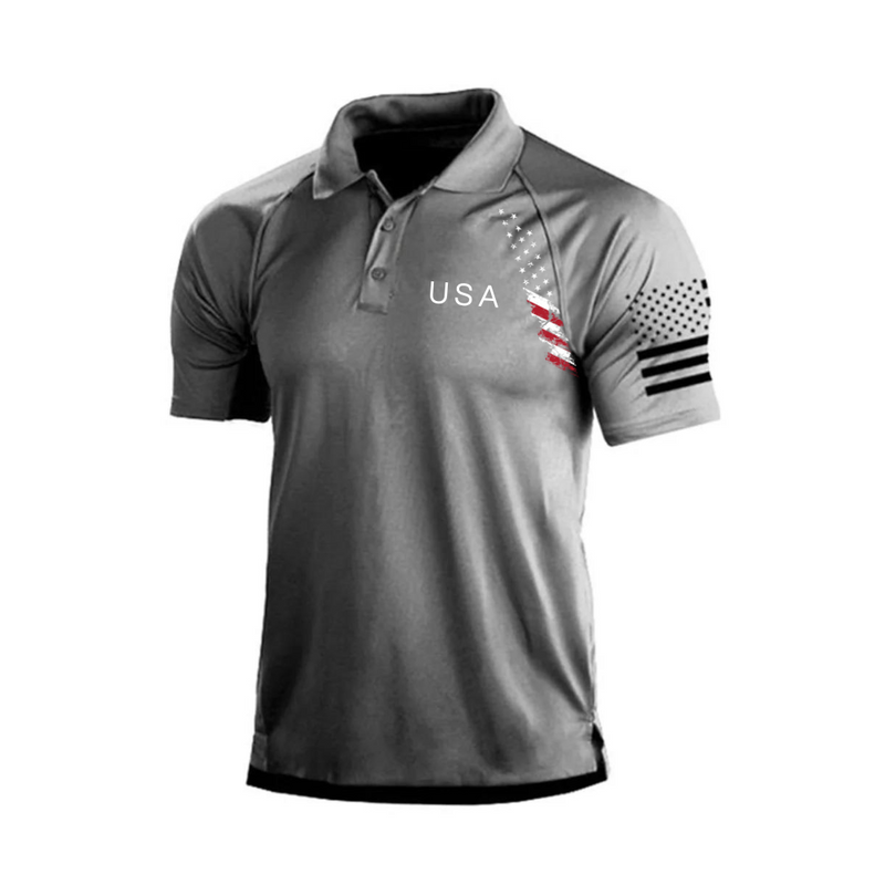 COLORFUL USA FLAG RAGLAN GRAPHIC POLO SHIRT