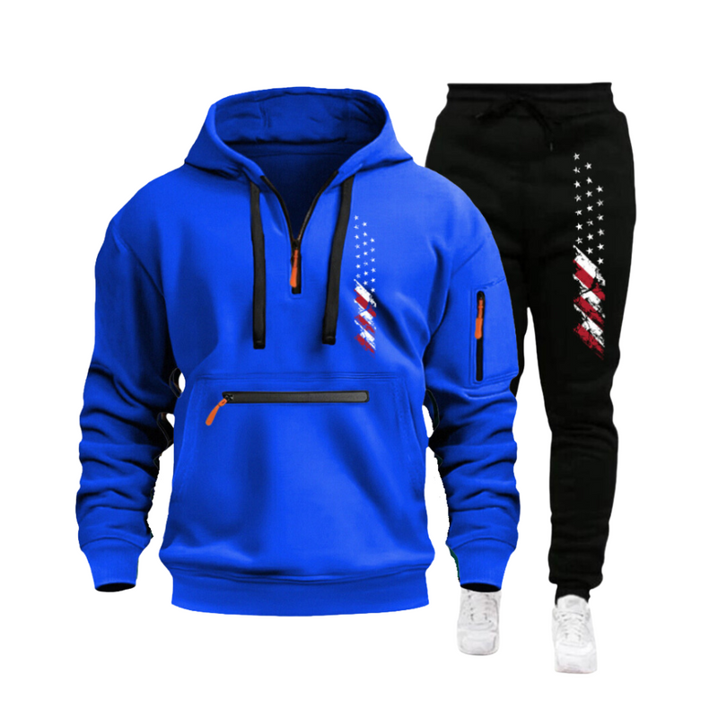 USA FLAG CASUAL SPORTS MULTI ZIPPER ARM POCKET MEN'S SWEATSHIRT HOODIE OUTFIT