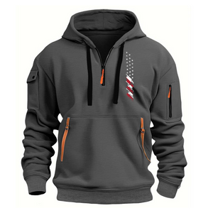 Sudadera con capucha y cremallera con bolsillo en el brazo y bandera de EE. UU.