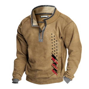 Sudadera informal con bandera de EE. UU., cuello alto, bragueta con cremallera, sudadera de forro polar