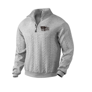 SUDADERA CON CAPUCHA Y CUELLO JACQUARD CASUAL PARA HOMBRE CON BANDERA TOP SUELTO CON MEDIA CREMALLERA CASUAL PARA HOMBRE