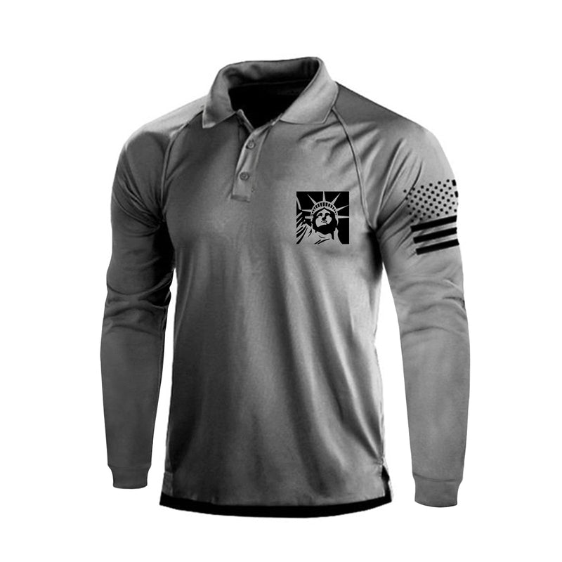 LIBERTY STATUE 1/4 BUTTON RAGLAN LONG SLEEVE POLO SHIRT