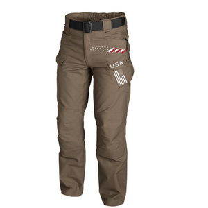 Pantalones cargo multibolsillos de secado rápido para exteriores con estampado de bandera de EE. UU.