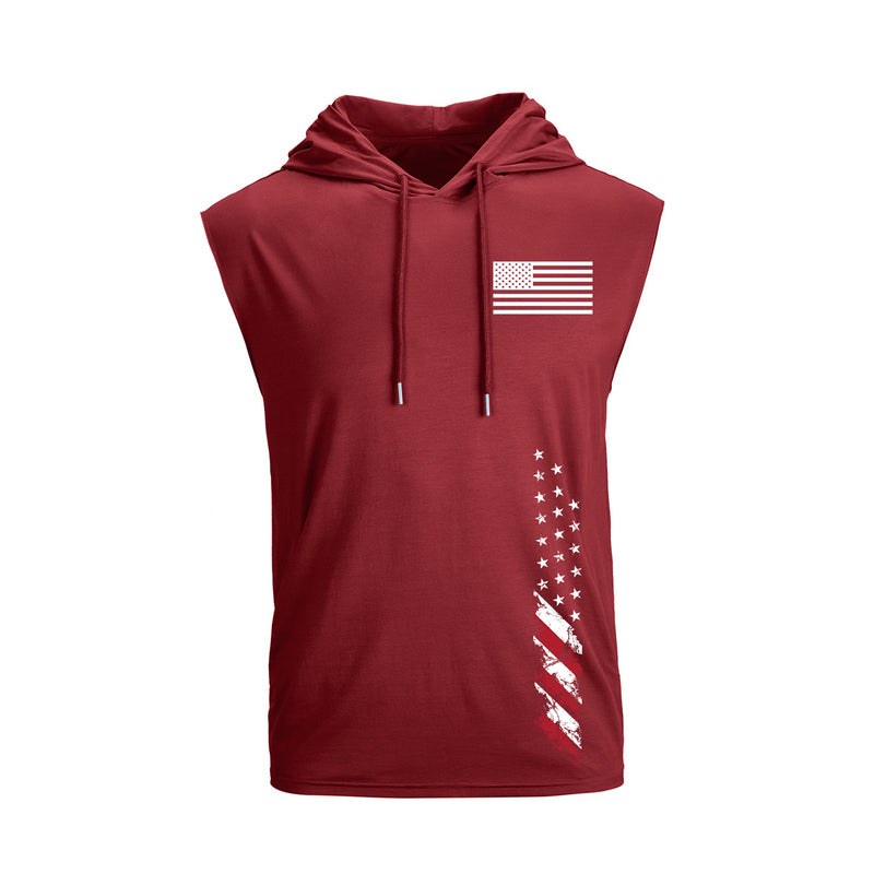 USA FLAG PRINT QUICK DRY HOODED TANK