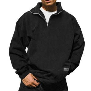 Lockeres Fleece-Sweatshirt mit Stehkragen und einfarbigem Muster für Herren