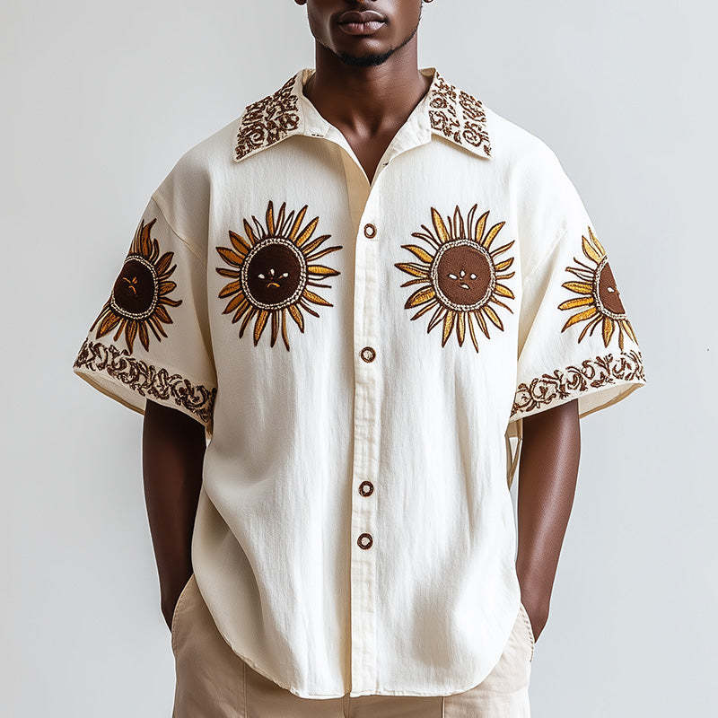 Men's Western Vintage Embroidered Short Sleeve Shirt